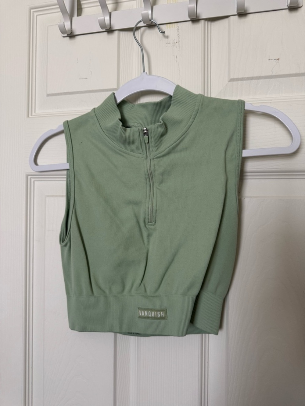 Vanquish Women’s Sage Green Zip-Front Crop Top